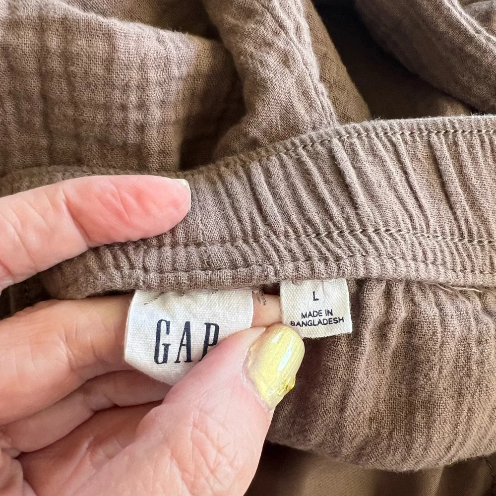 GAP Easy Gauze Barrel Pants Brown High Rise Elastic Waist L - Picture 2 of 10